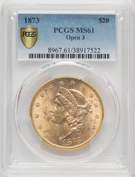 1873 $20 OPEN 3 Liberty Double Eagle PCGS MS61 (505452001)
