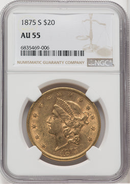 1875-S $20 Liberty Double Eagle NGC AU55 (571967013)