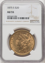 1875-S $20 Liberty Double Eagle NGC AU55 (571967013)