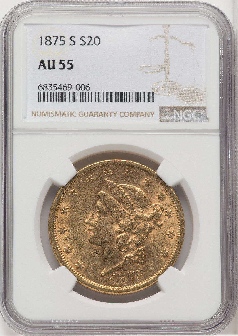 1875-S $20 Liberty Double Eagle NGC AU55 (571967013)
