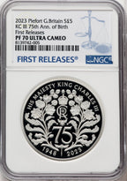 2023 1oz Silver Piefort G. Britian King Charles III 75th Anniversary of Birth NCG PR70
