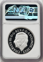 2023 1oz Silver Piefort G. Britian King Charles III 75th Anniversary of Birth NCG PR70