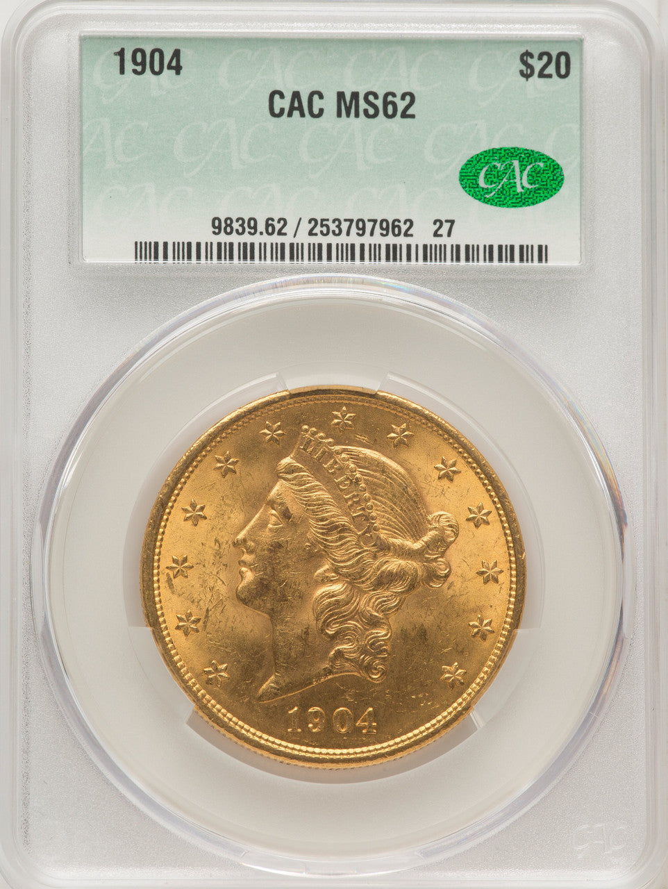1904 $20 Liberty Liberty Double Eagle CACG MS62