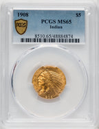 1908 $5 Indian Indian Half Eagle PCGS MS65 (767549009)