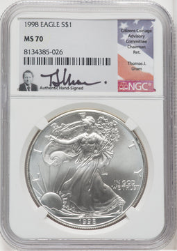 1998 Silver Eagle Thomas Uram NGC MS70