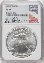 1998 Silver Eagle Thomas Uram NGC MS70