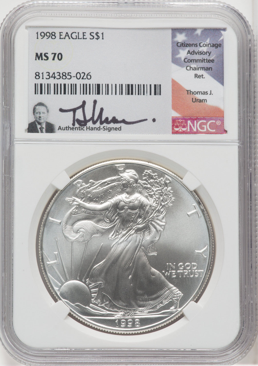 1998 Silver Eagle Thomas Uram NGC MS70