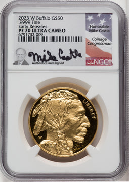 2023-W G$50 Gold Buffalo First Strike DCAM Mike Castle NGC PF70
