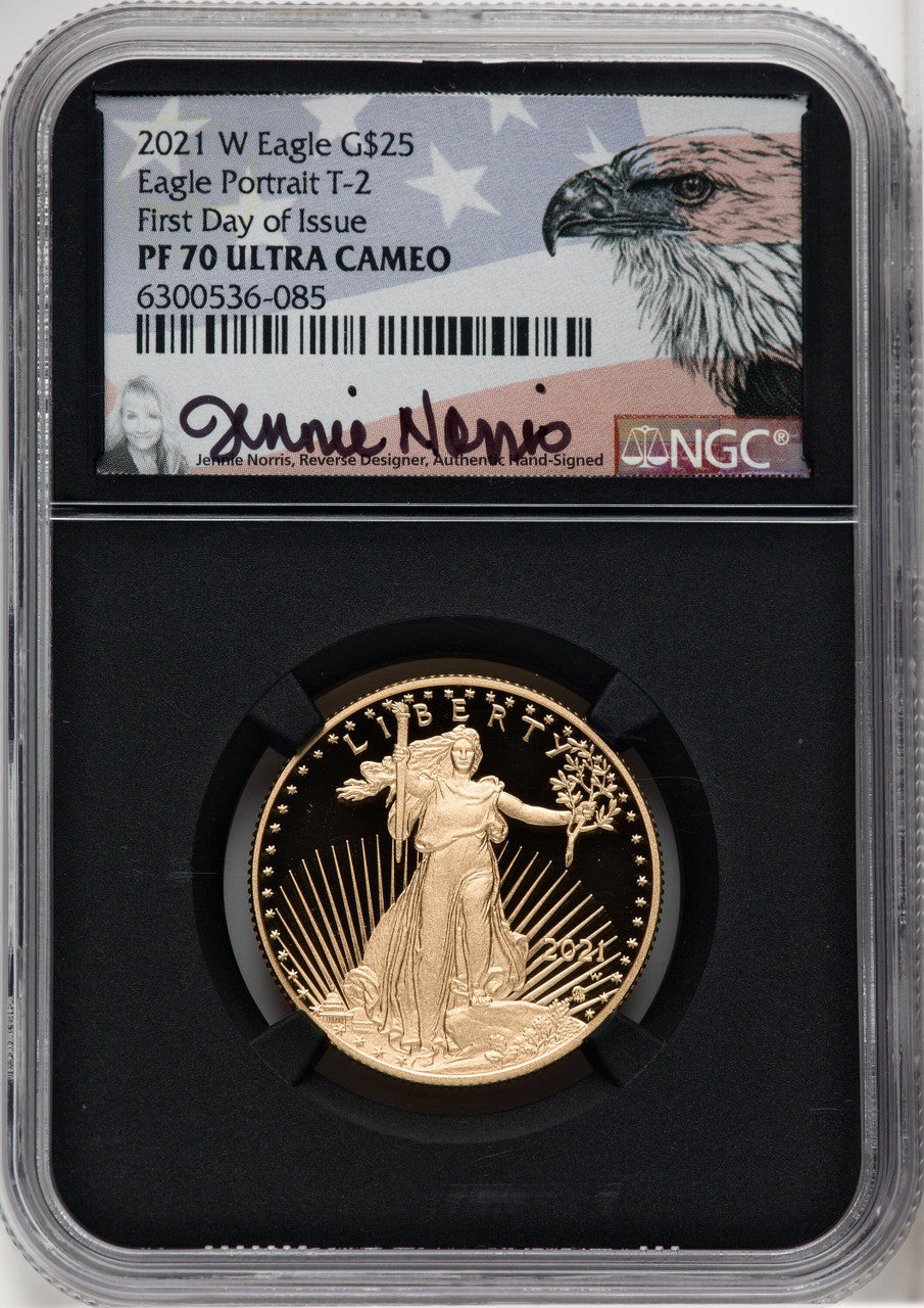 2021-W G$25 Half Ounce Gold Eagle Type Two FDI NGC PF70 Jennie Norris Signed