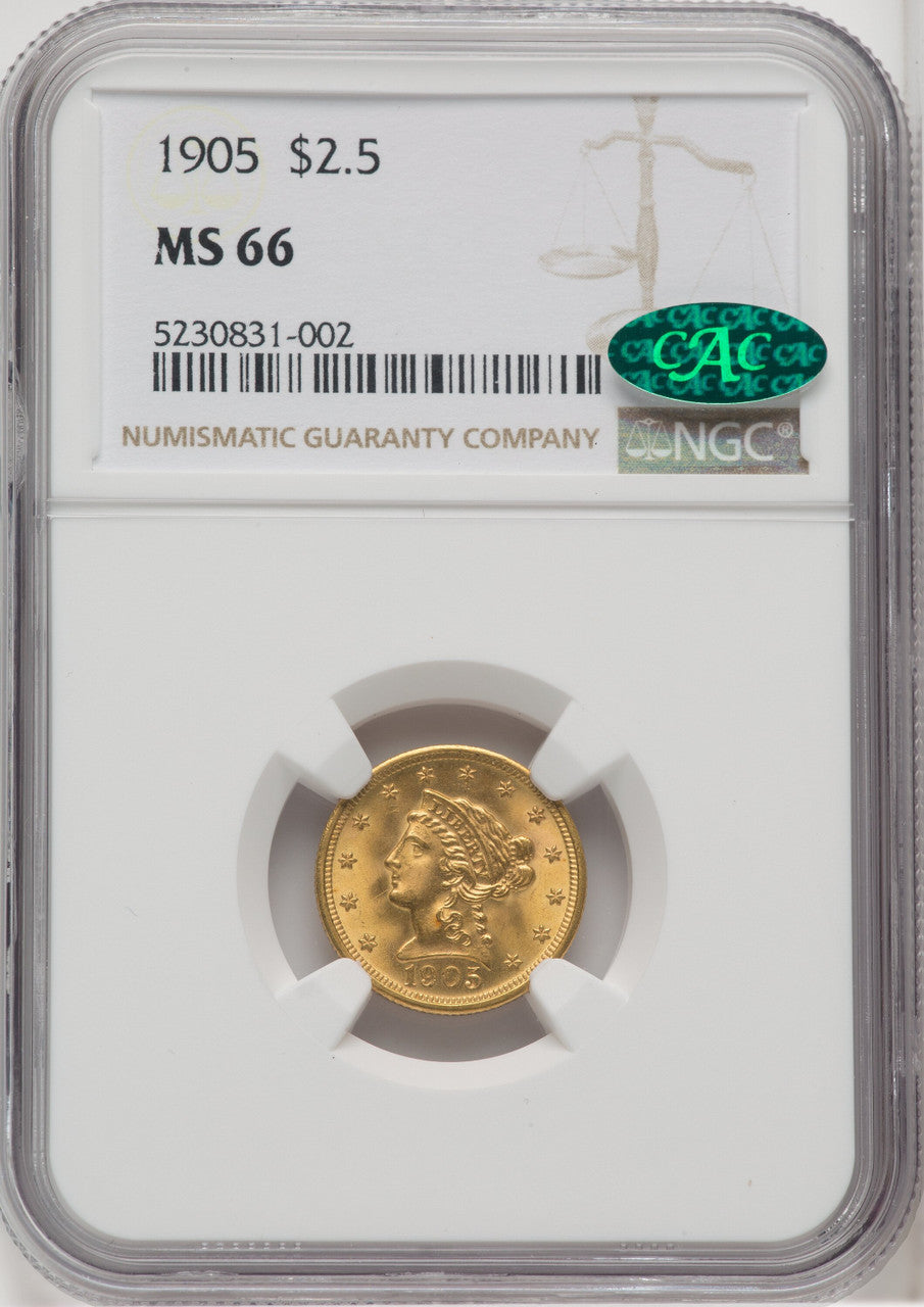 1905 $2.50 CAC Liberty Quarter Eagle NGC MS66