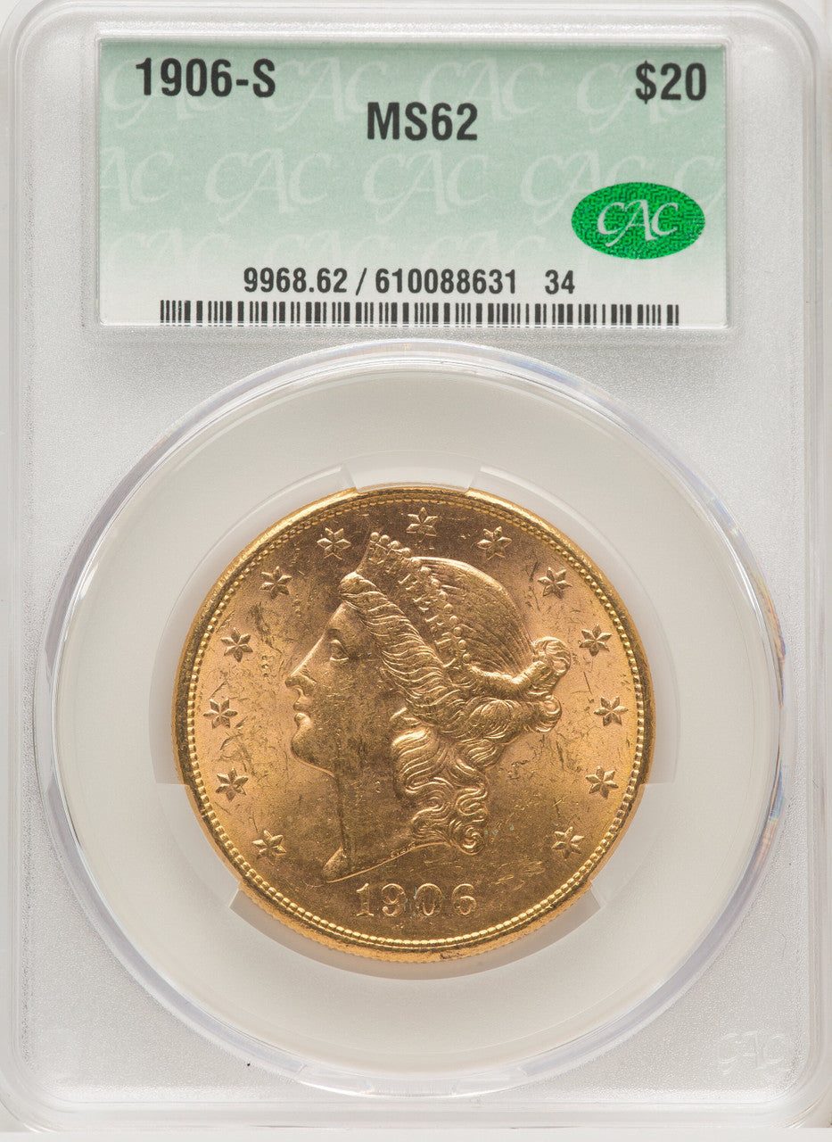 1906-S $20 Liberty Double Eagle CACG MS62