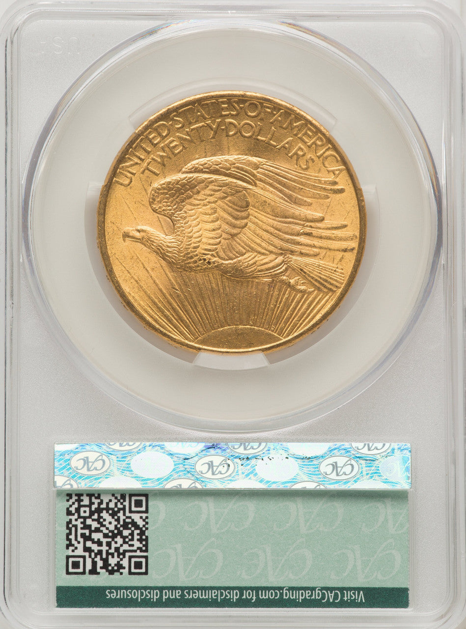 1908 $20 NO MOTTO Saint-Gaudens Double Eagle CACG MS62