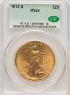 1914-D $20 Saint-Gaudens Double Eagle CACG MS62 (518970324)
