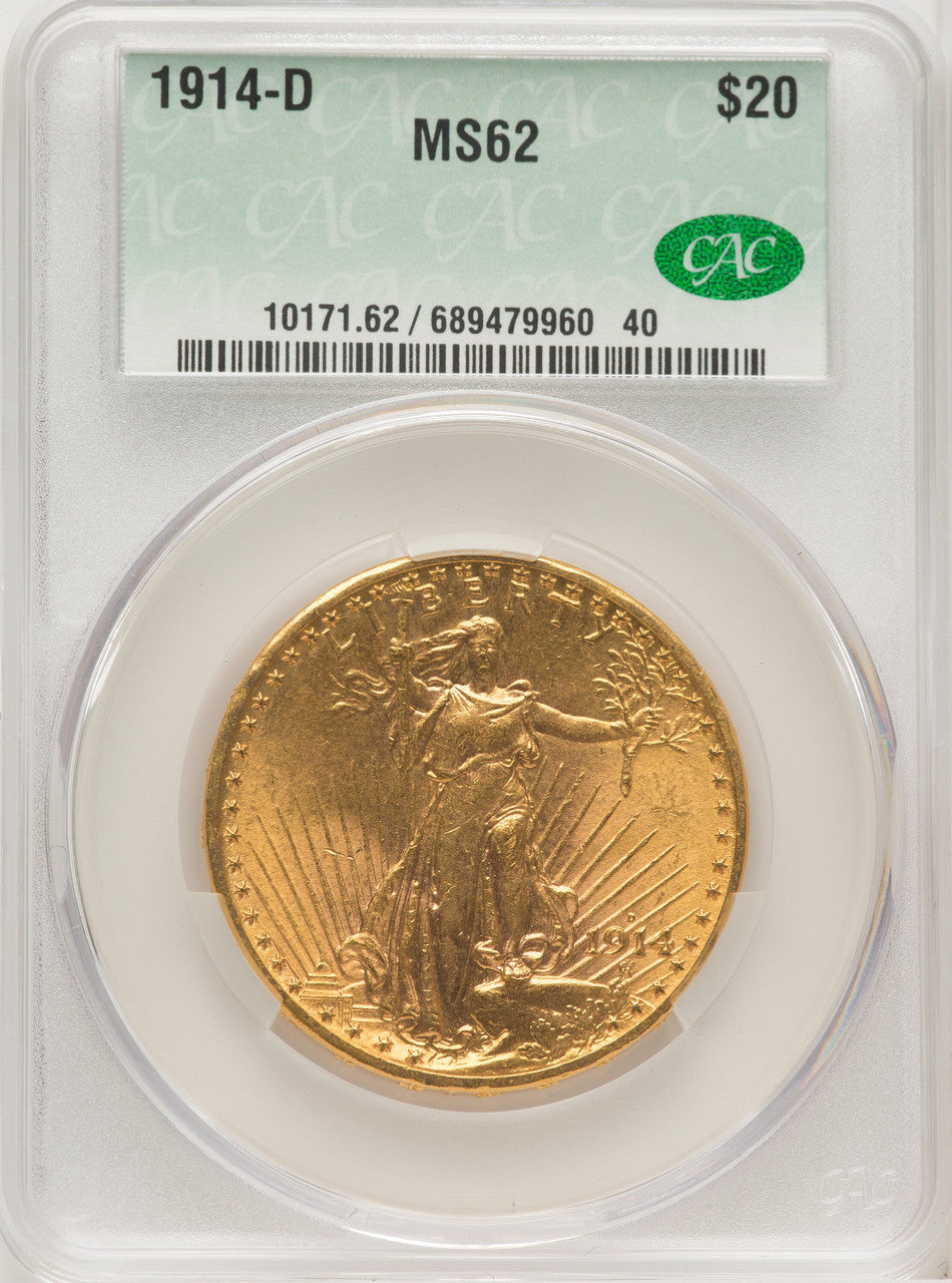 1914-D $20 Saint-Gaudens Double Eagle CACG MS62 (518970324)