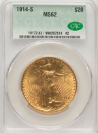 1914-S $20 Saint-Gaudens Double Eagle CACG MS62 (518970326)