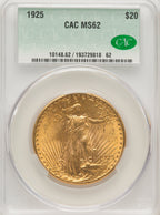 1925 $20 Saint-Gaudens Double Eagle CACG MS62