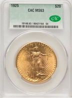 1925 $20 Saint-Gaudens Double Eagle CACG MS63