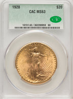 1928 $20 Saint-Gaudens Double Eagle CACG MS63