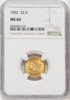 1902 $2.50 Liberty Quarter Eagle NGC MS66