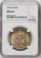 1936-D 50C Walking Liberty Half Dollar NGC MS66+