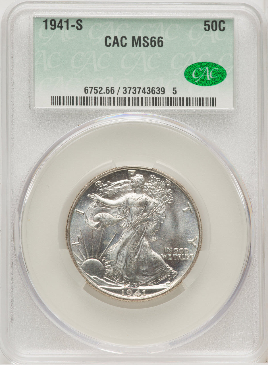 1941-S 50C Walking Liberty Half Dollar CACG MS66