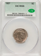 1927 5C Buffalo Nickel CACG MS66