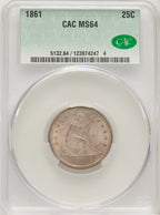 1861 25C Seated Quarter CACG MS64