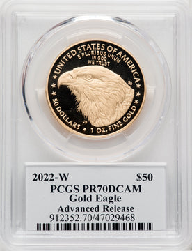 2022-W G$50 One Ounce Gold Eagle Advanced Release David Hall PCGS PR70