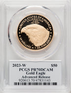 2023-W G$50 One Ounce Gold Eagle Advanced Release David Hall PCGS PR70