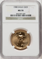 1988 $25 Half-Ounce Gold Eagle Brown Label NGC MS70