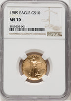 1989 $10 Quarter-Ounce Gold Eagle Brown Label NGC MS70