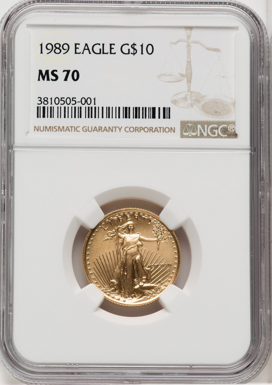 1989 $10 Quarter-Ounce Gold Eagle Brown Label NGC MS70