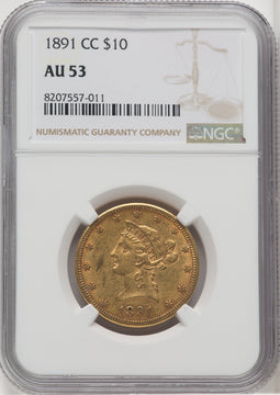 1891-CC $10 Liberty Eagle NGC AU53