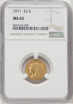 1911 $2.50 Indian Quarter Eagle NGC MS62 (767661016)