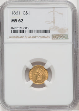 1861 G$1 Gold Dollar NGC MS62
