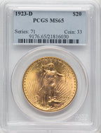 1923-D $20 Saint-Gaudens Double Eagle PCGS MS65 (767956015)