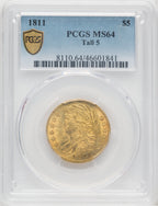 1811 $5 BD-1 Early Half Eagle PCGS MS64