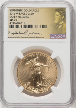 2016-W $50 One-Ounce Gold Eagle First Strike 30th Anniversary St. Gaudens Signature NGC MS70