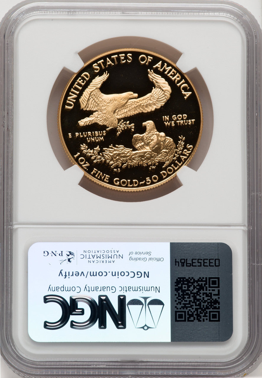 1992-W $50 One-Ounce Gold Eagle Brown Label NGC PF70