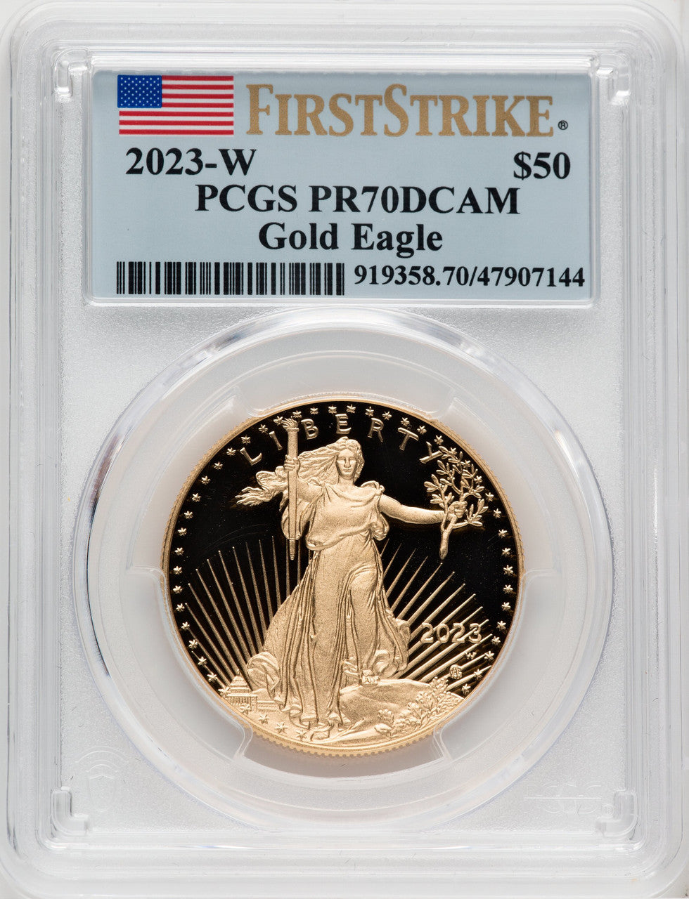 2023-W G$50 One Ounce Gold Eagle First Strike FS Flag PCGS PR70