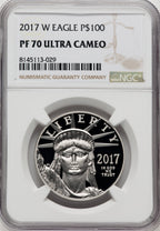 2017-W $100 One-Ounce Platinum Eagle Statue of Liberty 20th Anniversary Brown Label NGC PF70 (766539007)