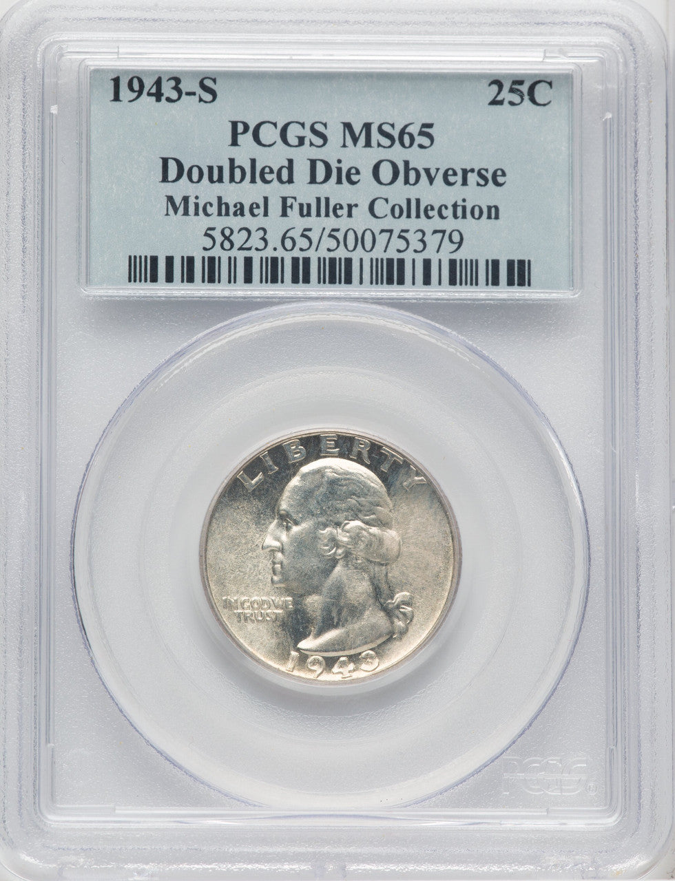 1943-S 25C Doubled Die Obverse Washington Quarter PCGS MS65