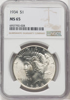 1934 Peace Dollar NGC MS65