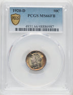 1920-D 10C FB Mercury Dime PCGS MS66