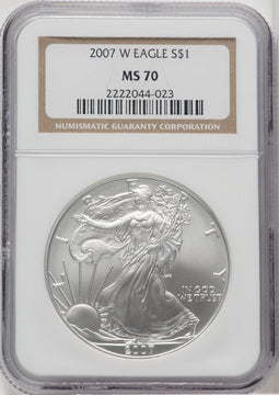 2007-W Silver Eagle Burnished Brown Label NGC MS70