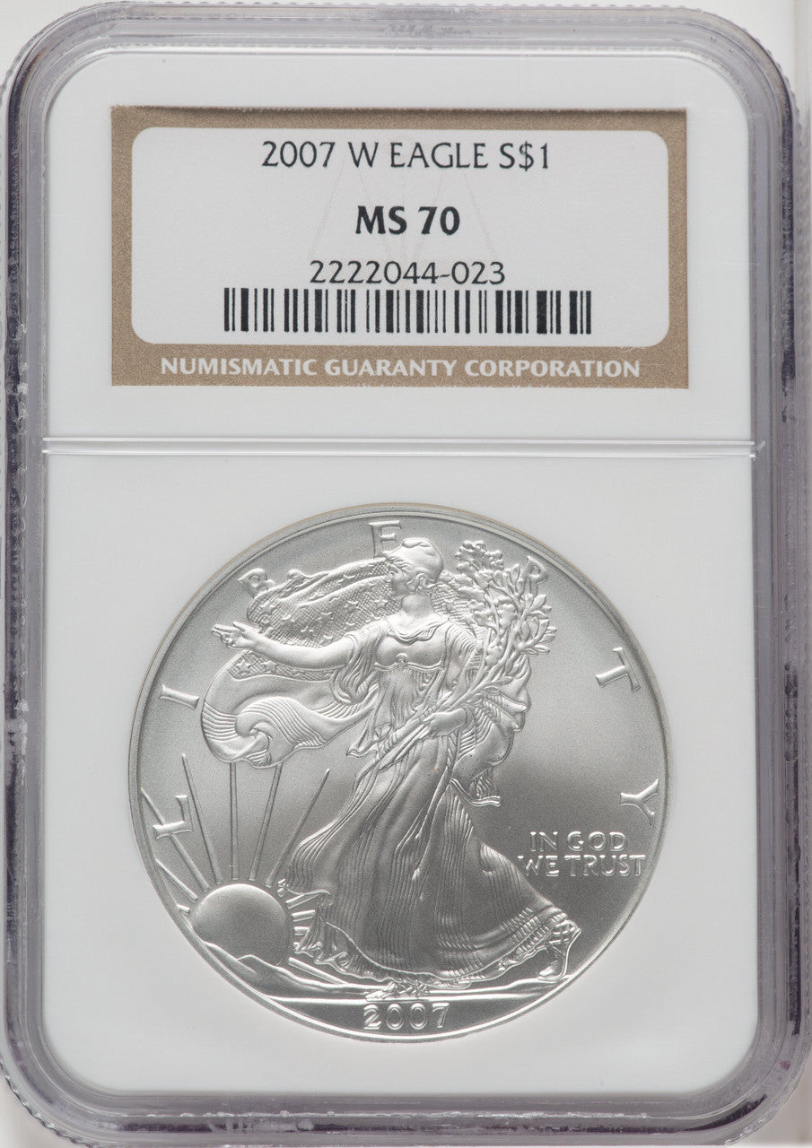 2007-W Silver Eagle Burnished Brown Label NGC MS70