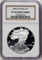 2005-W Silver Eagle Brown Label NGC PF70