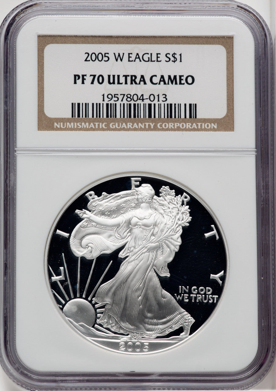 2005-W Silver Eagle Brown Label NGC PF70