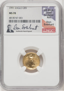1991 $5 Tenth-Ounce Gold Eagle NGC MS70 Don Everhart Signed