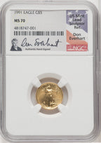1991 $5 Tenth-Ounce Gold Eagle NGC MS70 Don Everhart Signed
